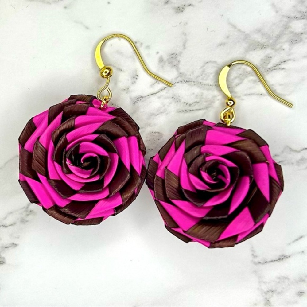 Pinwheel Palm Leaf Rose Earrings